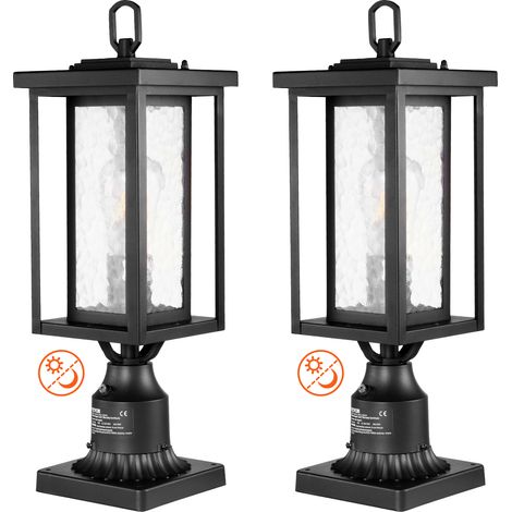 VEVOR - Pack de 2 farolas exteriores de anochecer al amanecer, 450 mm, impermeables, con base de montaje en pilar de 3,5 pulgadas, pantalla de vidrio, farola exterior a prueba de rayos para patio, jar