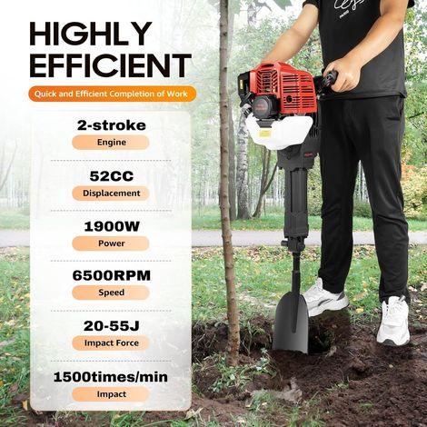 52CC Garten Baum Bagger, 2-Takt Benzinbagger, Einzylinder-Grabenfräse, Pfostenlochgräber mit luftgekühlt, Benzin Handgeführte Gartenbaumgräber für Forstwirtschaftliche Setzlinge (1/5)