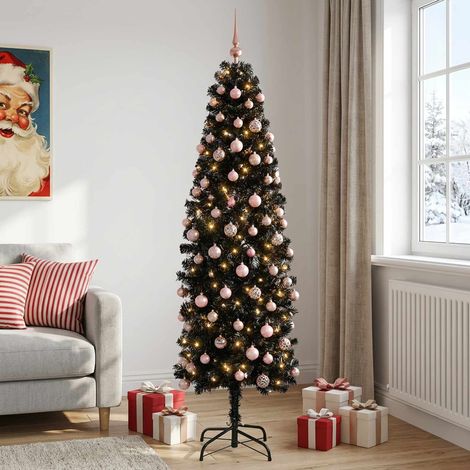 vidaXL Artificial Slim Christmas Tree with Bauble 210 cm 300 LEDs (1/5)