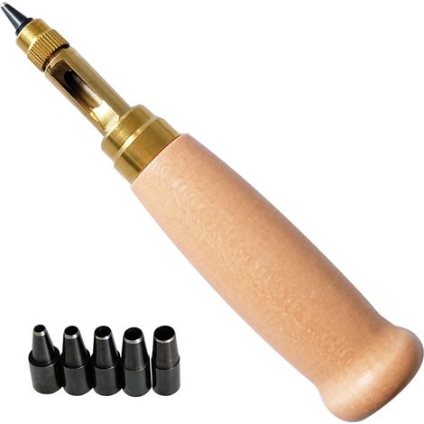 6 en 1 Poinçon Central Automatique, 130 mm Automatique Perforateur de Ceinture, Tension Réglable, Perforatrice Remplaçable pour Couture, Cuir, Papier, Artisanat (1/5)