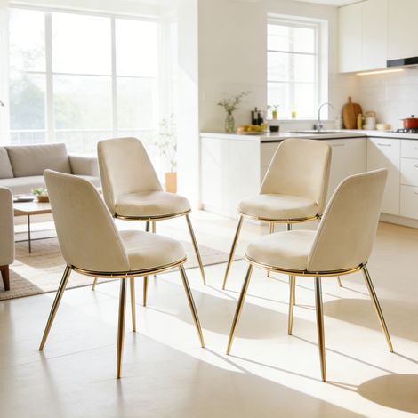 conjunto comedor 5 piezas terciopelo blanco crema OKMYHOME (1/5)