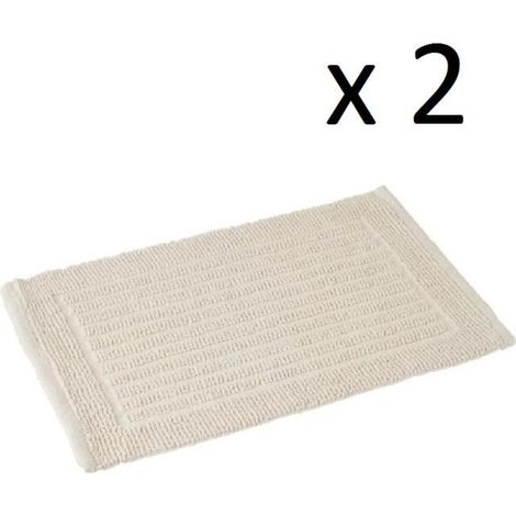 Lot de 2 tapis de bain rectangulaire, tapis antidérapant en 100% coton coloris blanc - Longueur 60 x Profondeur 40 cm-JUANIO (1/2)