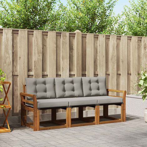 vidaXL  Outdoor Sofa Set  with Cushion 3 pcs Natural and Light Grey