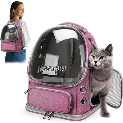 1 - Katzenrucksack - Faltbarer Transportkorb - Atmungsaktives Sichtfenster - Für Reisen und Camping - Zartrosa - 34 x 27 x 42 cm (1/5)
