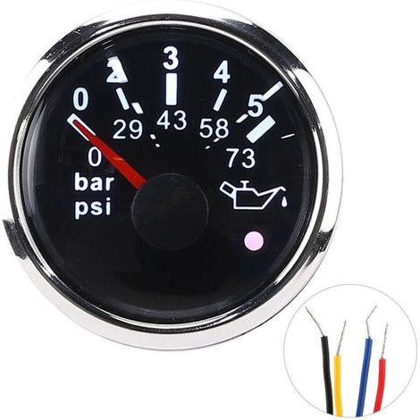 Manomètre hydraulique intelligent avec fonction d'alarme (52 mm/2 pouces, indice de protection IP67, 0-5 bar/0-73 psi), adapté aux voitures, yachts et navires, cadran noir. (1/5)