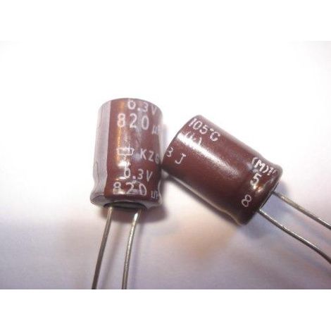 Condensador Electrolitico BAJA IMPEDANCIA 820uF 6,3Vdc Medidas 8x15mm  Radial