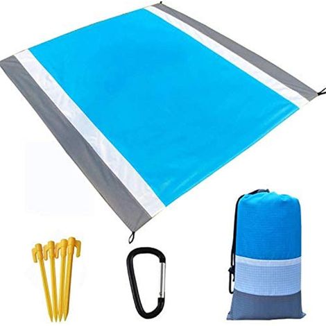 210 x 200 cm Couverture de Plage de Pique-Nique Imperméable et Anti-Sable avec 4 Clous Fixes Tapis de Plage Lavables (1/5)