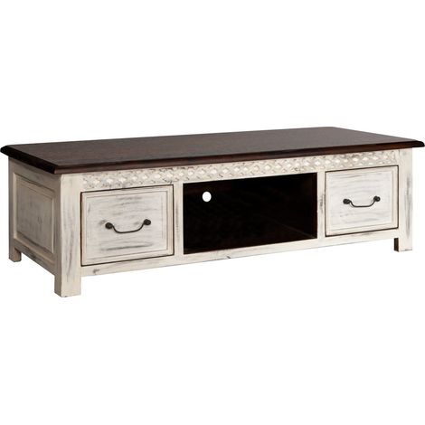 Meuble TV 135x60 Manguier ciré Blanc antique CASTLE-ANTIK 237 (1/3)