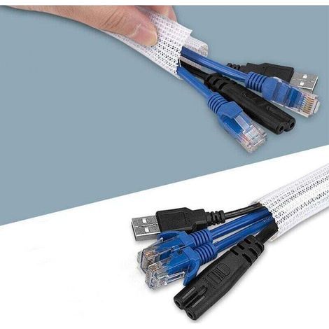 Meter Kabelschutzschlauch, 12–20 mm flexibel, verstellbar, Kabelmanagement, geteilter, geflochtener PET-Kabelorganizer, Kabelschutzhülle für Auto/Fernseher/Computer/USB/Audio/Video, Weiß (1/4)