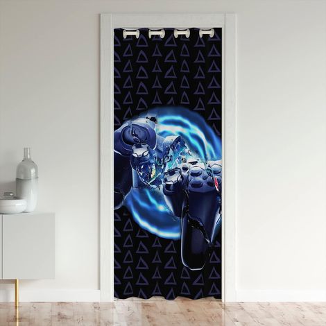 Jeux Poignée De Jeu Rideau De Porte 86 x 203 Cm Jeux Rideau Occultant Rideaux pour Couch Voitures Dinosaures Modern Console Controller Bleu Décor - 86L X 203H cm (1 Panneaux) (1/5)