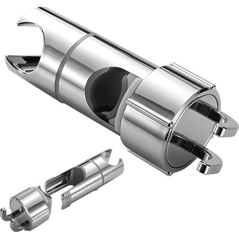 Verstellbarer Duschkopfhalter mit 2 Haken - Universell für Duschstangen 16-27mm - Chrom ABS Handbrause Halterung - Einfach zu Installieren (Ohne Bohren)