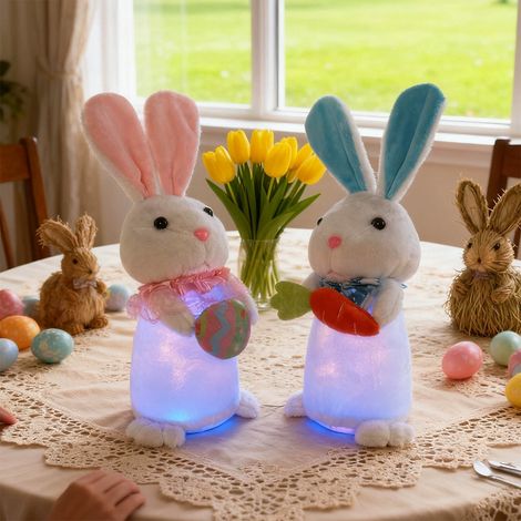 Figurine Lapin De Pâques - Lumière Douce Intégrée - Décor Thème Œuf Et Carotte - Ornement En Tissu Et Plastique - 32 X 13 X 13 Cm - 1 Pièce (1/5)