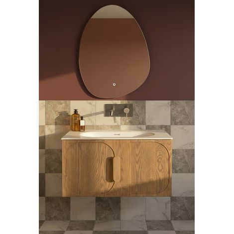 Meuble salle de bain suspendu FINN 1 tiroir BASS 120cm  chêne  vasque encastrée sans trou robinet