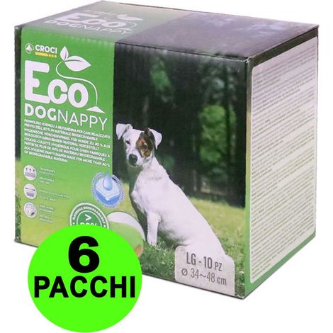 60 Pannolini igienici per cani Eco Dog Nappy L 34-48 cm - 6 pacchi da 10 pezzi cad.