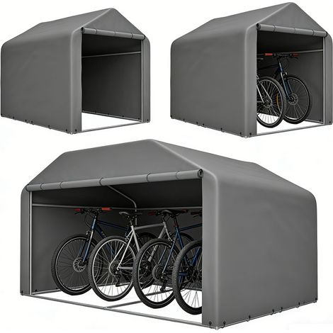 3er-Set  grauer Fahrrad-Garage 160x220x165 cm mit Rolltor Wasserdichtes PE wetterfester Outdoor-Schuppen für Fahrrad, Gartengeräte – ideal für Garten, Terrasse & Hof