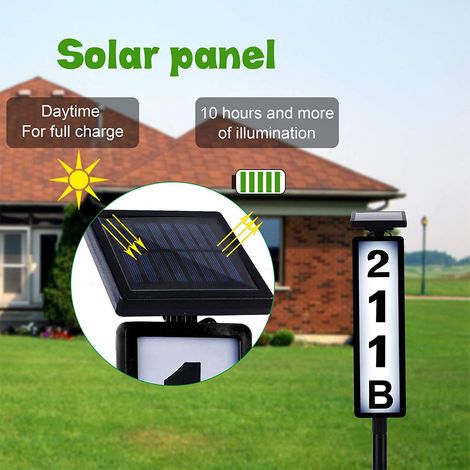 Numéro de maison solaire, adresse lumineuse numérique, panneau de prise de terre éclairé, maison étanche (blanc + lumière chaude)