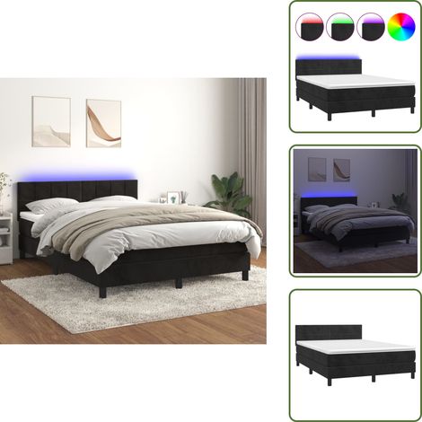 Boxspringbett mit Matratze & LED Schwarz 140x200 cm Samt - Boxspringbett - Doppelbett - Samtbett - Luxusbett - Bettrahmen (1/5)