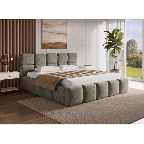 Lit coffre en velours chiné vert olive 180x200 cm BUBBLE (1/5)