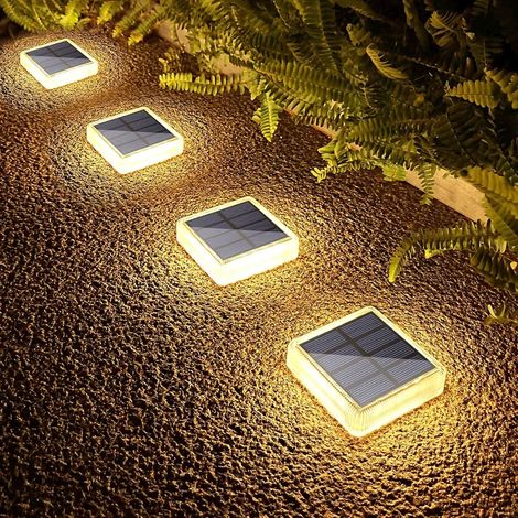 Outdoor Solar Lights, 4 Pack 30LM Solar Ground Lights IP68 Waterproof Solar Garden Lights Auto On/Off Solar Lighting for Stairs Paths Driveway Patio Deck, Warm White 2700K Square (1/5)