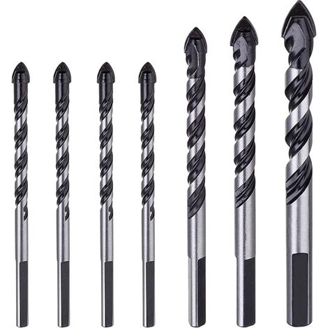 Set mit 7 Hartmetall-Steinbohrern für Porzellan, Fliesen, Beton, Ziegelwände, Glas, Spiegel, Kunststoff, Mauerwerk und Holz (6, 6, 6, 6, 8, 10, 12 mm)