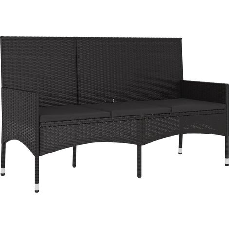 Banc de jardin meuble de patio d'extérieur terrasse à 3 places avec coussins 140 x 51 x 85 cm noir résine tressée (1/5)
