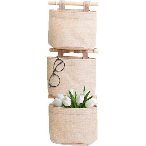 Rangement Suspendu Sac avec Poches 3 Couche Coton Toile De Lin Sac De Rangement Suspendu Sur Le Mur Porte Organisateur pour Chambre Salle De Bains-