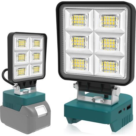 Wiederaufladbarer LED-Flutlichtstrahler, 48 W, 5200 lm, kompatibel mit Makita 18-V-Akkus, für Baustellen, Garagen und Camping (1/5)