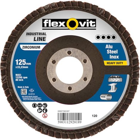 Disque à lamelles INDUSTRIAL LINE HEAVY DUTY - Ø 125 mm - Grain 120 - FLEXOVIT