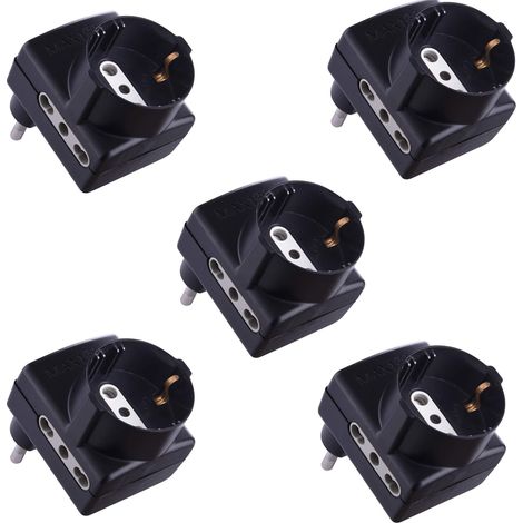 Electraline 92396 Confezione da 5 Adattatori Multipresa con Spina Salvaspazio, Presa Tripla Schuko Bivalente 10/16A, 230 V, Nero