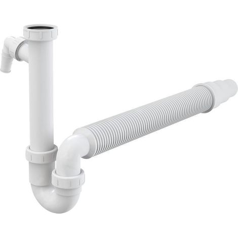 Alcadrain Siphons - Siphon de 50/40 mm de diamètre avec écrou de trop-plein et raccord, tuyau flexible A83-DN50/40 (1/3)