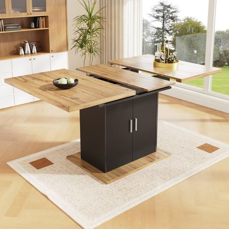 Table télescopique 140x70cm – Étager – 3 niveaux – Naturel/noir – Gain de place – Cuisine/Salon (1/5)