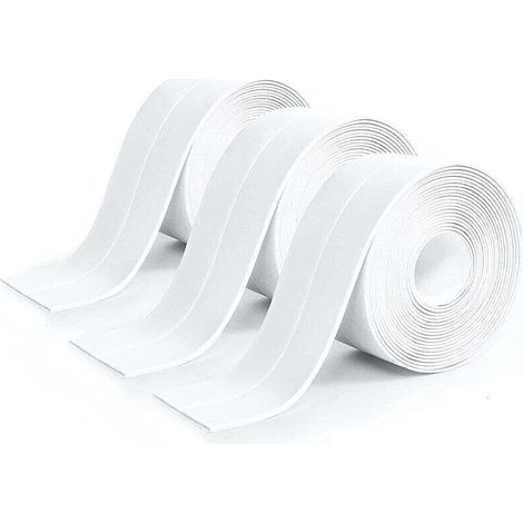 3 Pièces Rouleau Joint Silicone Blanc Salle De Bain, Ruban Adhésif Blanc Cuisine Ruban D'Étanchéité, Anti-Fuite Adapté À De Salle De Bains, Toilettes,Nombreuses Occasions (320 3,8Cm) (1/5)