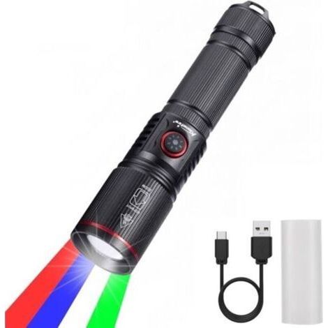 SV96 RGBW 4 Couleurs Multicolore LED Lampe Torche Rechargeable USB C Blanc Vert Lumière Bleue, Lampe de Poche Rouge Stroboscopique Zoom avec Batterie incluse pour Nuit, Animal, Astronomie