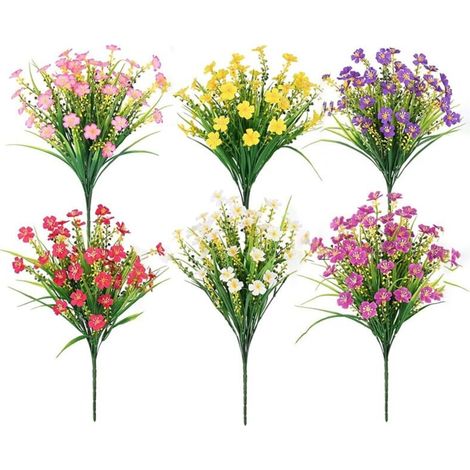 Per uso esterno, 6 set di piante artificiali da esterno, fiori finti, piante artificiali resistenti ai raggi UV, da esterno (1/4)