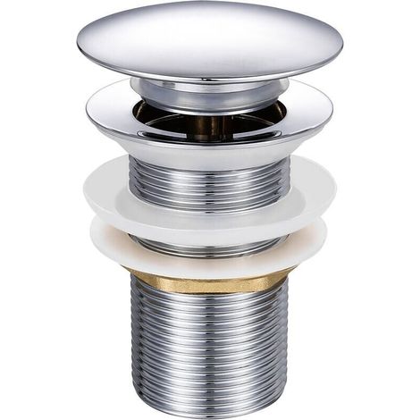 Bonde de Lavabo Pop-up sans Trop-plein, Vidage Clapet Push Open Pour Lavabo en Laiton, Chromé G 1-1/4" (1/5)