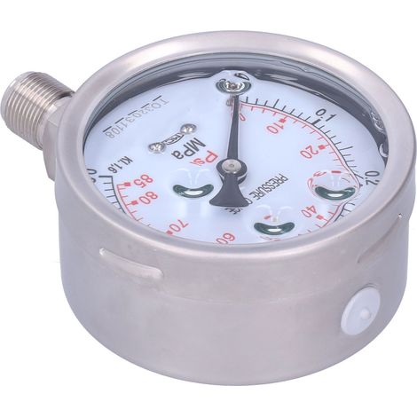Manomètre inox Y-100BFZ, résistant aux chocs, cadran 100 mm, précision fiable, usage industriel, boîtier acier inoxydable, protection surpressions, instrument de mesure robuste (1/5)