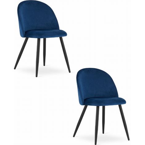 Fauteuil Bello - velours bleu marine / pieds noirs x 2 (1/5)