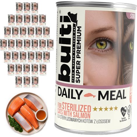 Alimento húmedo esterilizado para gatos BULTI Daily Meal, sabor salmón con pollo, 36 x 400 g. (1/2)