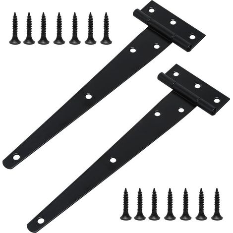 Lot De 2 Charnières de Portes en T Lourde avec Vis de Montage, 200 mm, Charnières de Portes en T Galvanisées pour Portes de Grange Portail en Bois et Fenêtre (1/5)