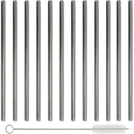 Set 12 Cannucce Acciaio Inox 18/10 Riutilizzabili lunga 21,5cm Dritte Scovolino Pulizia Incluso Argento per Cocktail Bubble Tea Frullati e Accessori Bar Professionali (1/5)