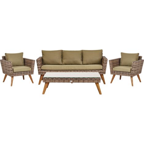 Garden Lounge Set with Table 5 Seater VITTORIA XL PE Rattan Olive Green (1/5)