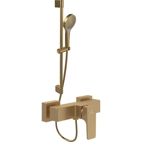 Villeroy & Boch – Mitigeur de douche mécanique – Finition or brossé – Laiton – Mécanisme céramique – Ensemble douche 3 jets – Montage mural