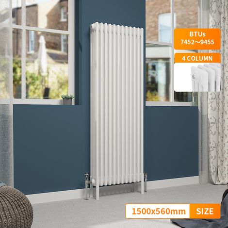 NRG Traditional Radiator Vintage Cast Iron Style Rads Vertical 4 Column White 1500x560mm (1/5)