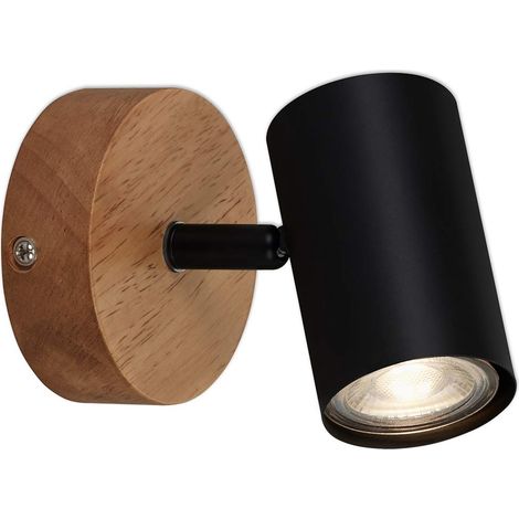 Luminaire à spots, spot mural, applique murale rétro, vintage, spot pivotant et orientable, 1x GU10, métal et bois, noir, 90x120mm (DxH) (1/5)