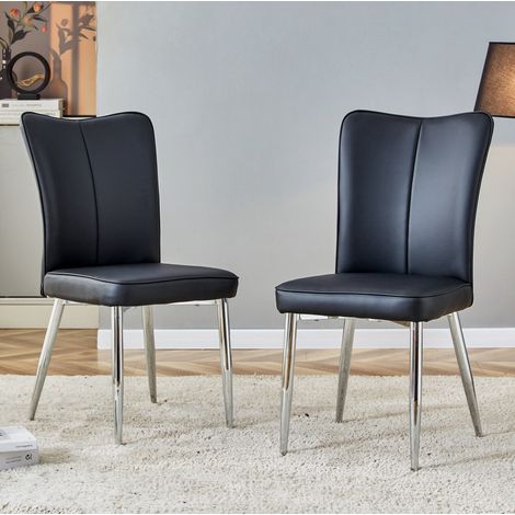 Lote de 2 sillas de comedor modernas negras, PU, patas de metal plateadas HAVRYA (1/5)