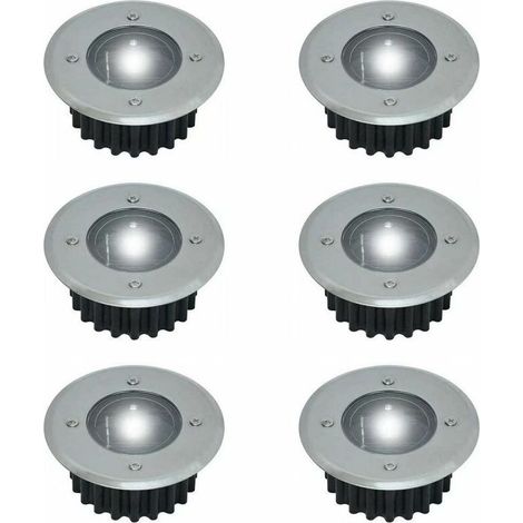royaluxe -Lot de 6 spots LED solaires encastrables au sol - Ronds - Diamètre : 85 mm - Extéri résistant au piétement - Façade en acier inoxydable - 6 lampes solaires - IP44, (1/5)