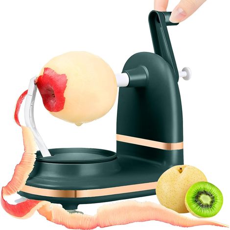 Manual Hand Crank Apple Peeler– Suction Non Slip Counter Grips - Stainless Steel Blades – Peels, Cores and Cuts (dark green) (1/5)