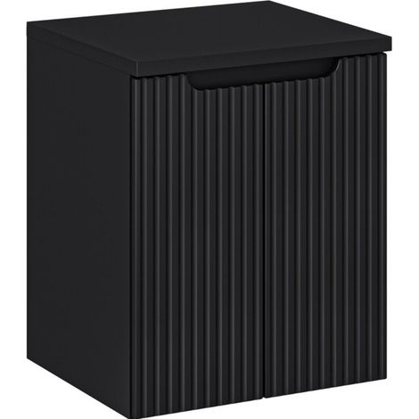 Set da bagno sospeso VANO 50cm: mobile sottolavabo con ante a doghe nero + piano per lavabo nero opaco
