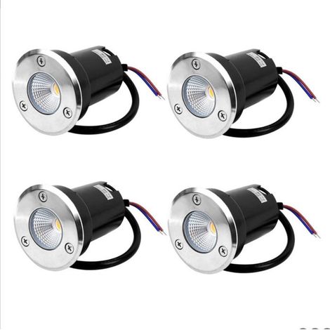 4 spots encastrables au sol LED, 5 W, 12V-24V DC, blanc chaud, IP67, pour jardin terrasse piscine