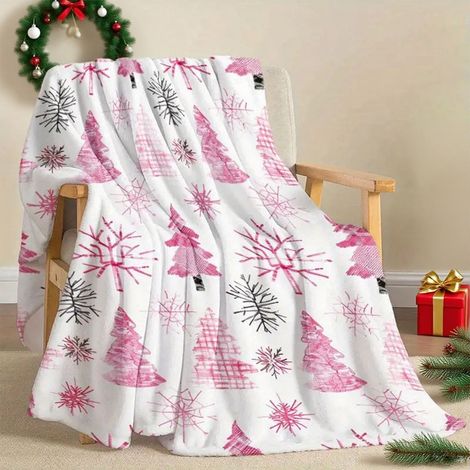 Plaid De Noël - Flanelle - 130 x 100 cm - Motif Flocons De Neige Rose - Pour Canapé Lit Salle De Séjour - 1 Pièce (1/5)